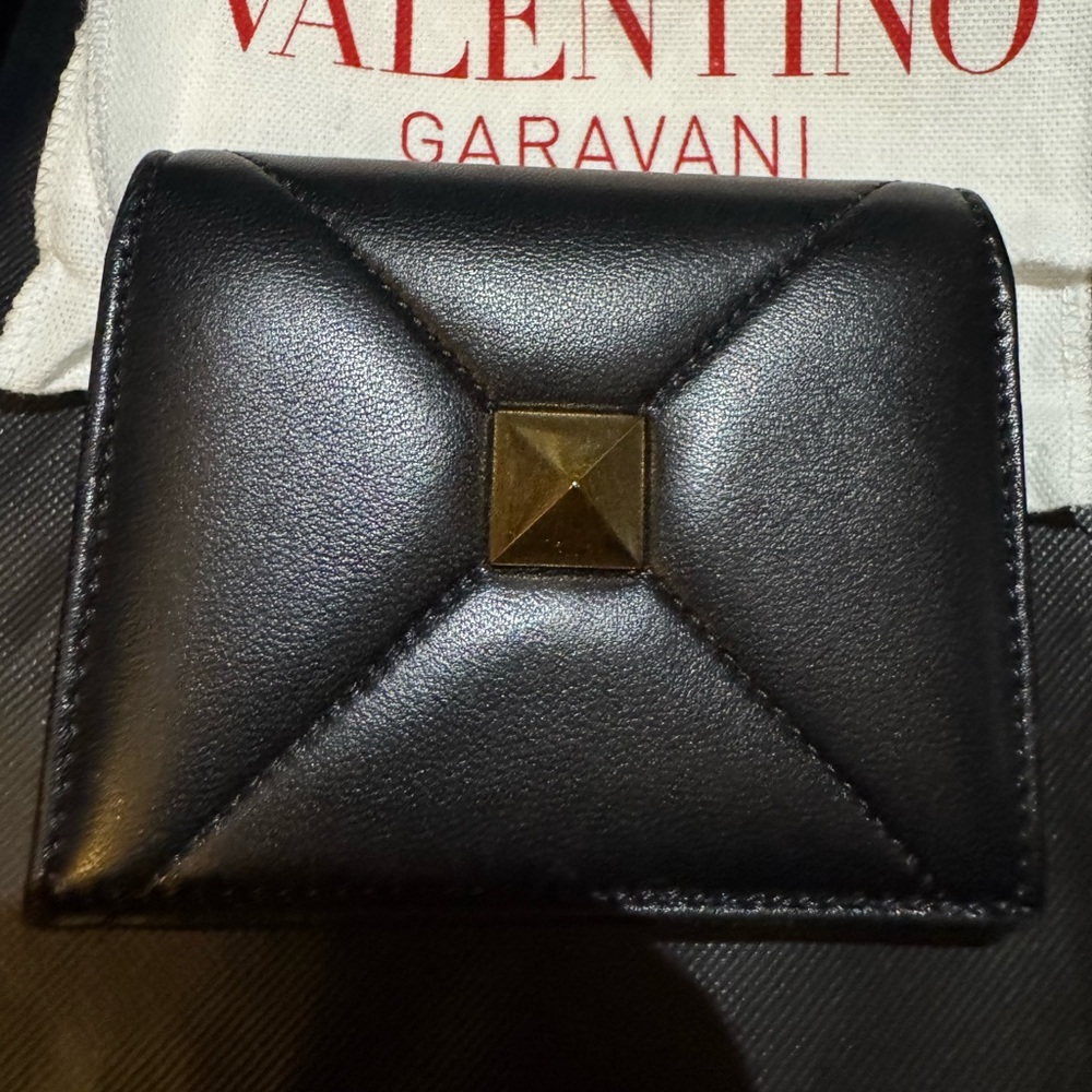 Valentino Garavani Black Leather Wallet with Gold Accent